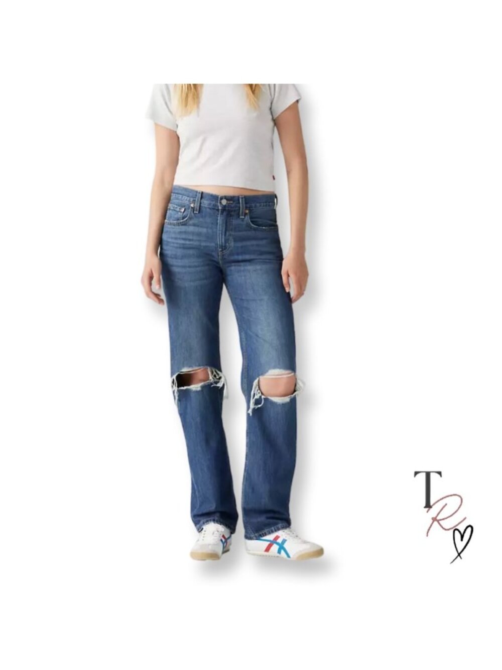 Levi’s Low Pro Straight Medium Wash Distressed Denim Jeans Size 27